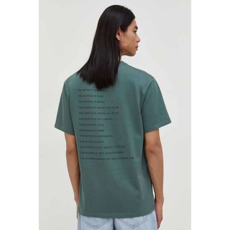 Bavlnené tričko The Kooples pánsky, zelená farba, s potlačou, HTSC28015K