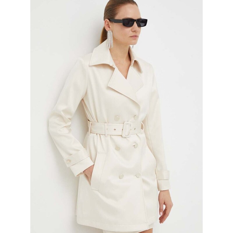 Kabát Guess LUANA dámsky, béžová farba, prechodný, dvojradový, W4RL08 WFJ02