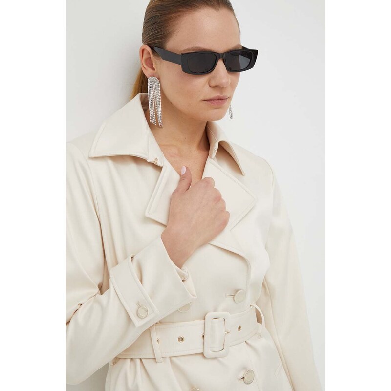 Kabát Guess LUANA dámsky, béžová farba, prechodný, dvojradový, W4RL08 WFJ02