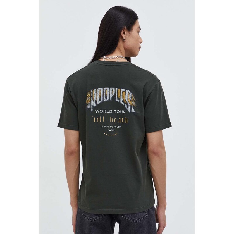 Bavlnené tričko The Kooples pánsky, zelená farba, s potlačou, HTSC28004K