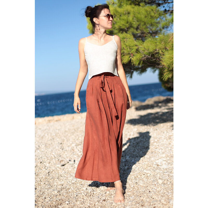 Široké nohavice LOTIKA 100% lan 50102008