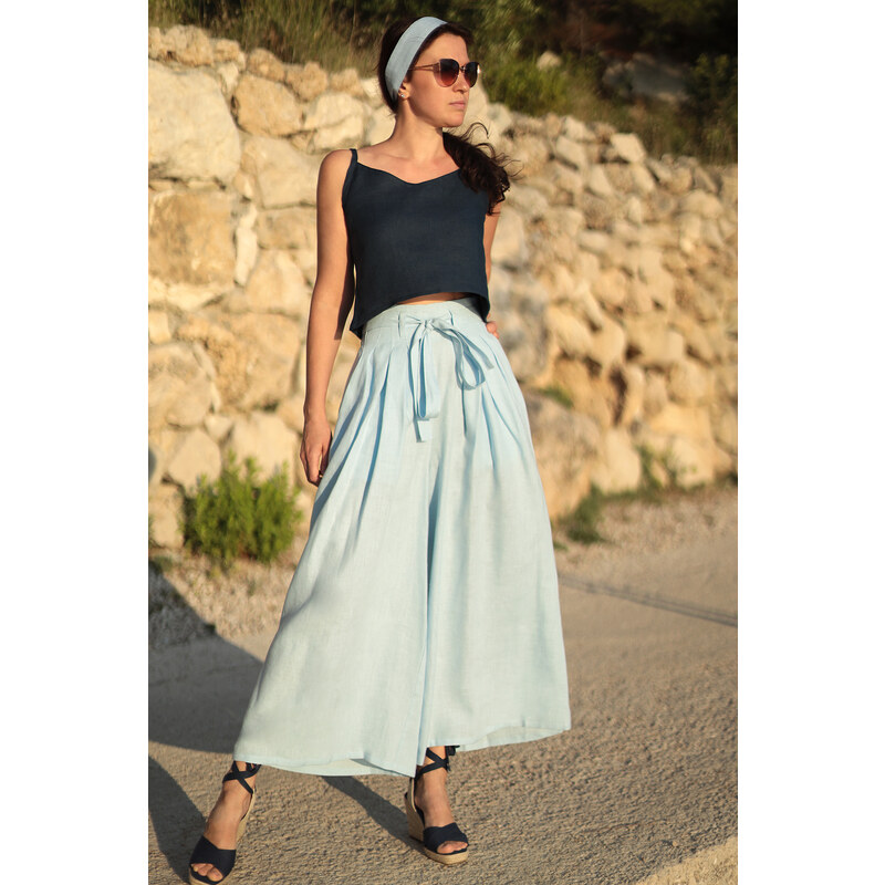 Široké nohavice LOTIKA 100% lan 50102009