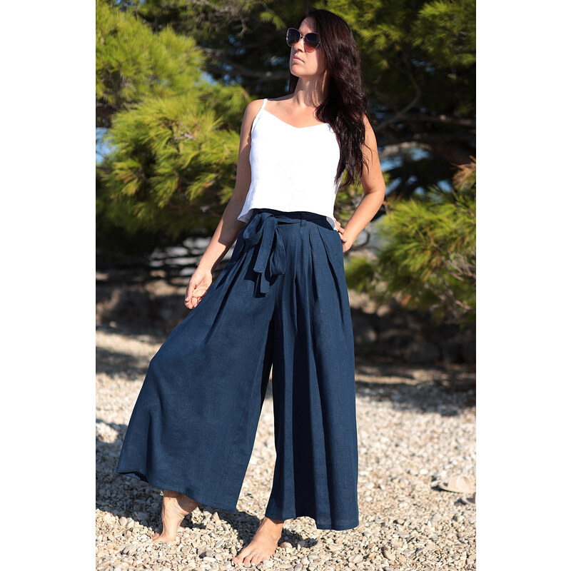 Široké nohavice LOTIKA 100% lan 50102010