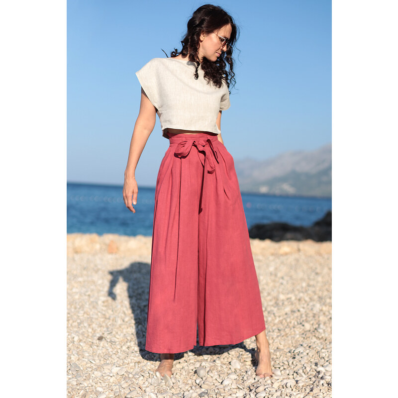 Široké nohavice LOTIKA 100% lan 47879607