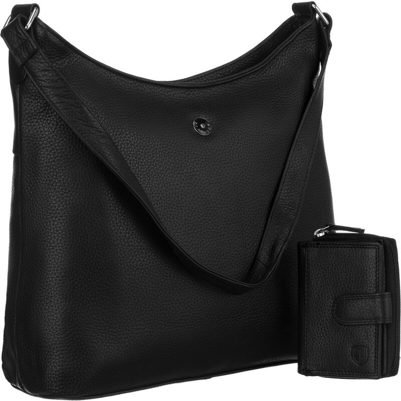 Peterson čierna kožená sada shopper kabelky a peňaženky [DH] PTN 6104 47888725