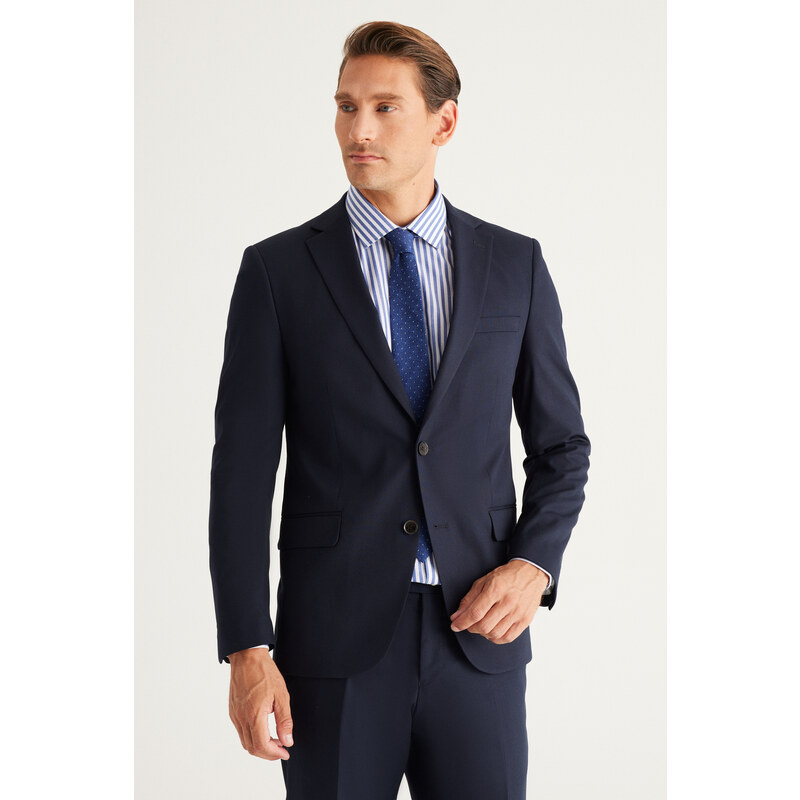 ALTINYILDIZ CLASSICS Men's Navy Blue Slim Fit Slim Fit Monocollar Suit.