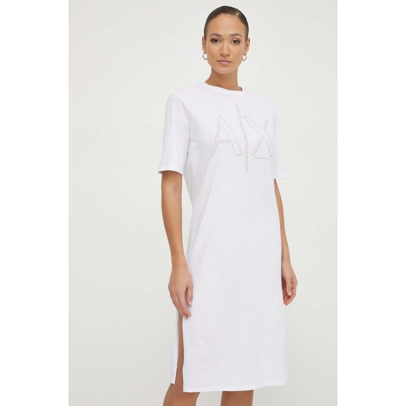 Bavlnené šaty Armani Exchange biela farba, mini, rovný strih, 3DYA70 YJ3RZ