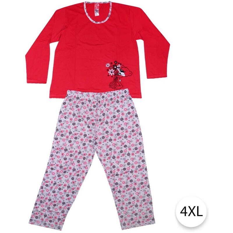 Dámske pyžamo Kvety, 4XL, červená, Vienetta Secret