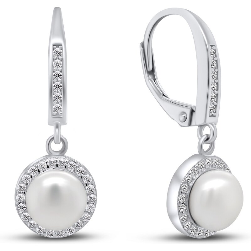 Brilio Silver Pôvabné strieborné náušnice s perlou a zirkónmi EA88 66594591