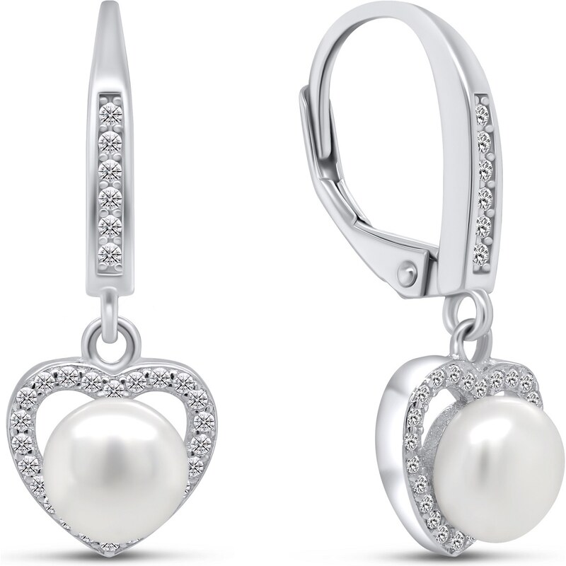Brilio Silver Elegantné strieborné náušnice s perlou a zirkónmi EA87 66580167