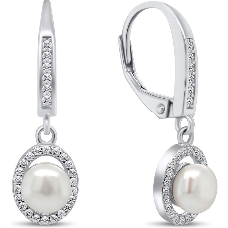 Brilio Silver Úchvatné strieborné náušnice s perlou a zirkónmi EA91 66592360