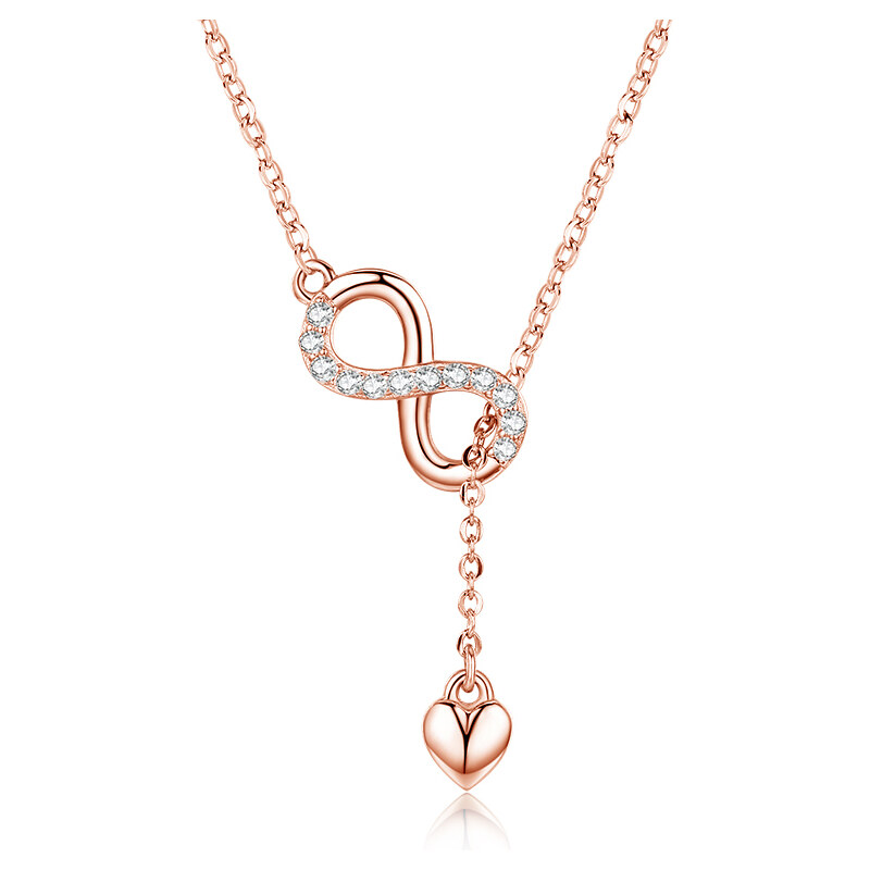 Ligot Strieborný náhrdelník pozlátený ružový srdce a nekonečno 47927875