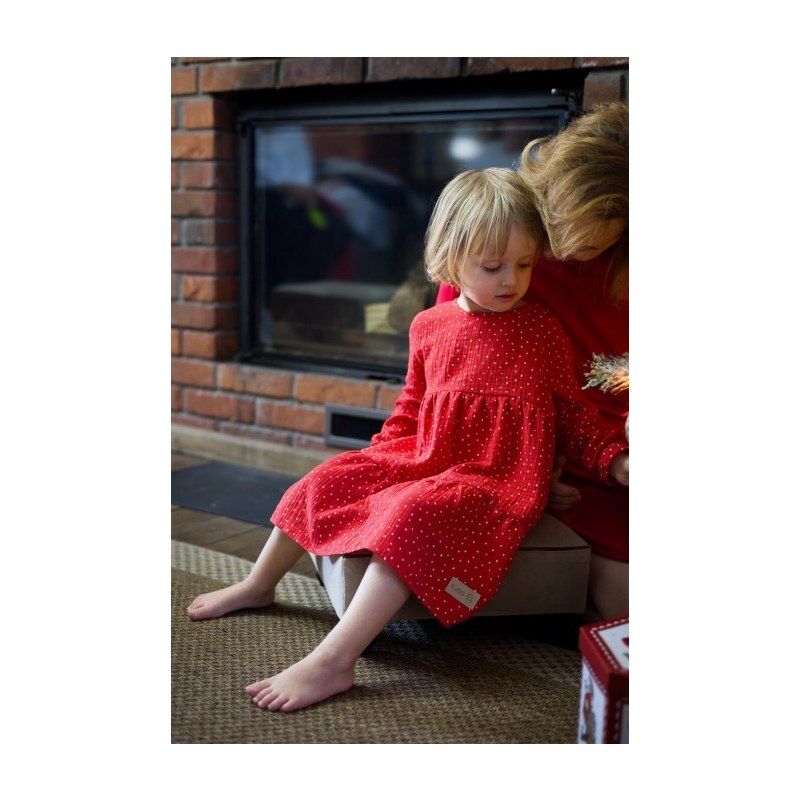 Dievčenské mušelínové šaty bodkované červené TUSS
