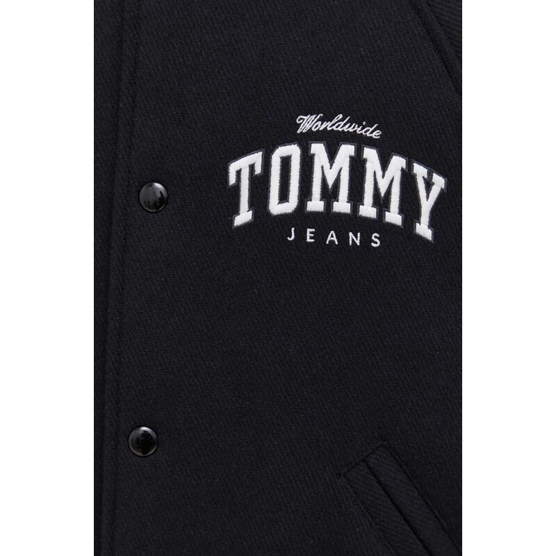 Bunda bomber s prímesou vlny Tommy Jeans čierna farba,prechodná,DM0DM17884