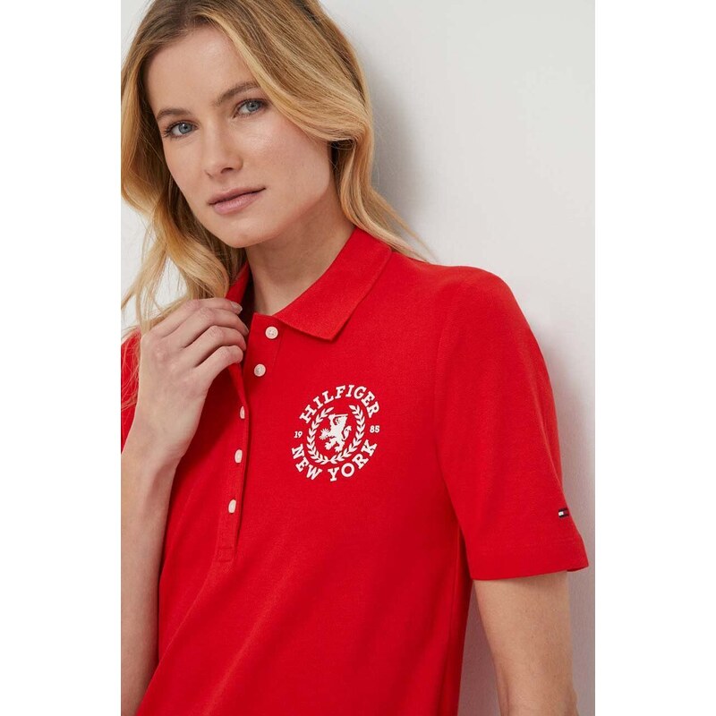 Polo tričko Tommy Hilfiger dámsky,červená farba,WW0WW41061