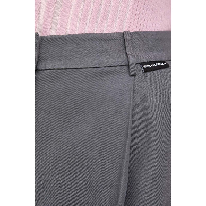 Nohavice Karl Lagerfeld dámske, šedá farba, široké, vysoký pás