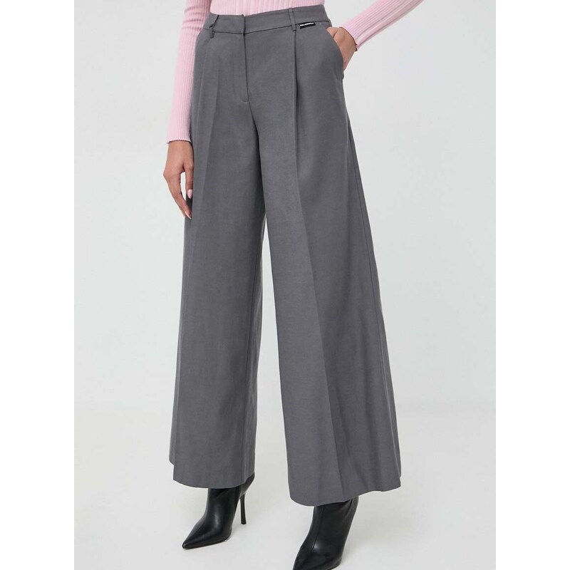Nohavice Karl Lagerfeld dámske, šedá farba, široké, vysoký pás