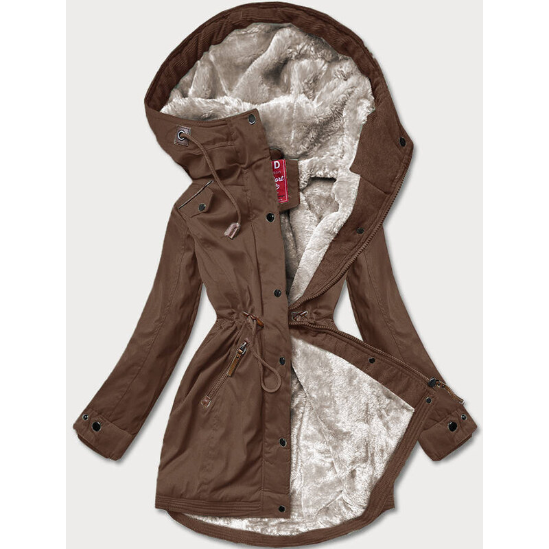 LHD Hnedá dámska zimná bunda parka s vložkami z ekokože (2M-21A93) 66085474