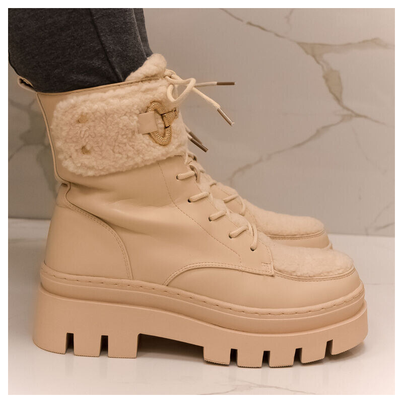 SS Dámske béžové krátke čižmy TEVOLIA 48010745