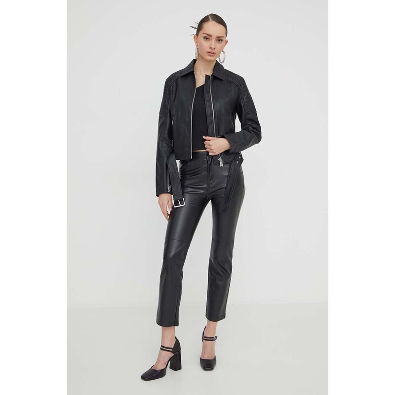 Bunda Karl Lagerfeld Jeans dámska, čierna farba, prechodná