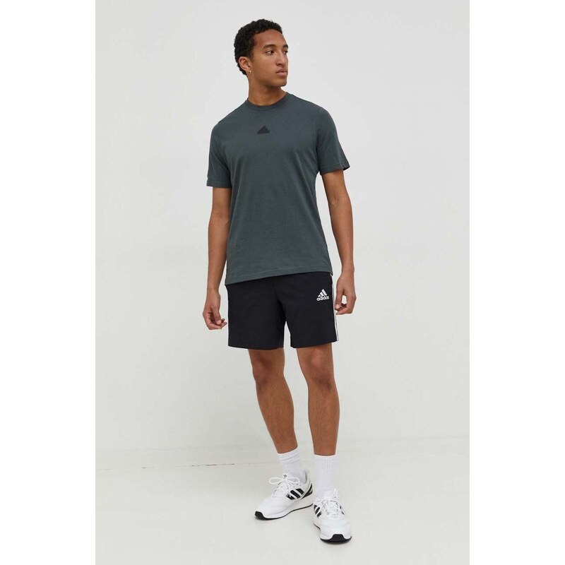 Bavlnené tričko adidas pánske, zelená farba, s potlačou, IN6227