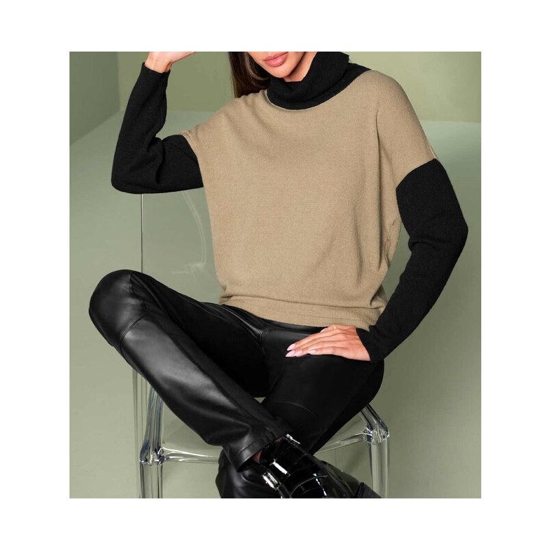 E-shop Rolákový pulóver oversized HEINE, hnedo-čierny