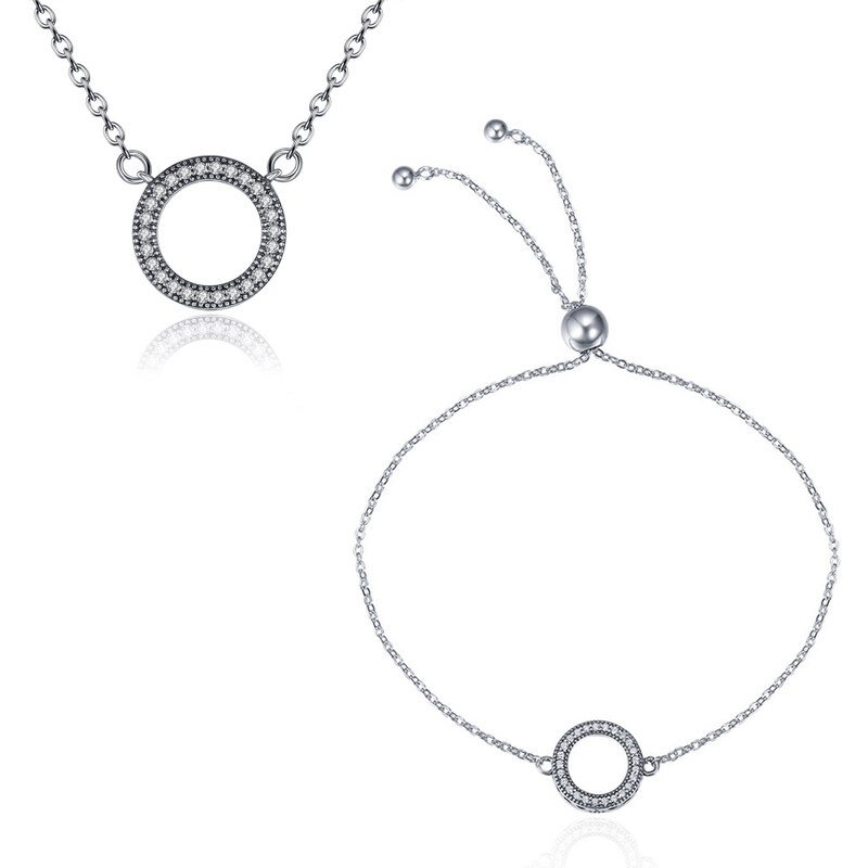 Ligot Strieborný set náramok a náhrdelník kruh 48065897