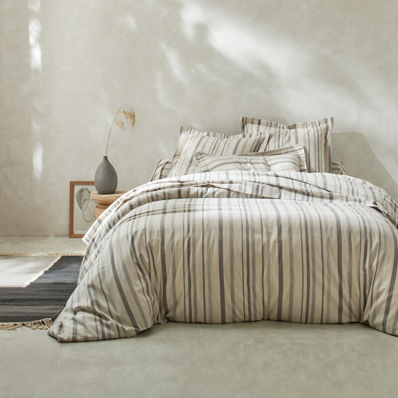 Blancheporte Flanelová pruhovaná posteľná bielizeň s farbenými vláknami sivá 163