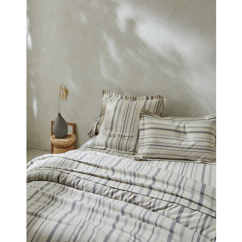 Blancheporte Flanelová pruhovaná posteľná bielizeň s farbenými vláknami sivá 163