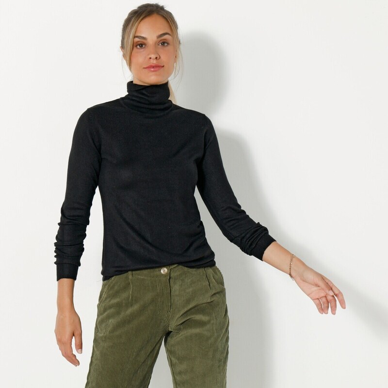 Pulóver s rolákom, kašmírový na dotyk čierna 048 Blancheporte 48073676