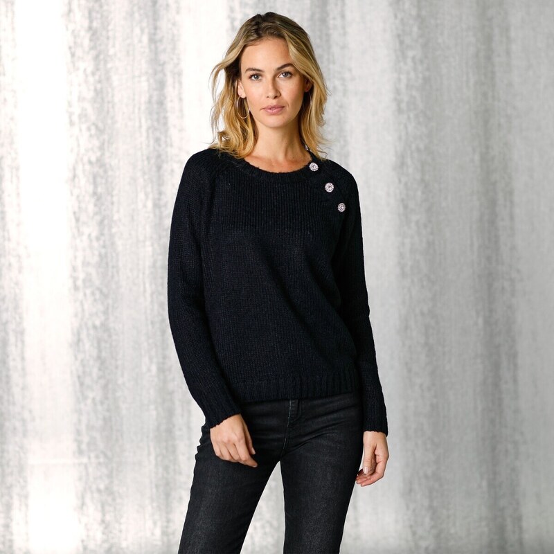 Pulóver zdobený bižutériovými gombíkmi čierna 040 Blancheporte 48073825