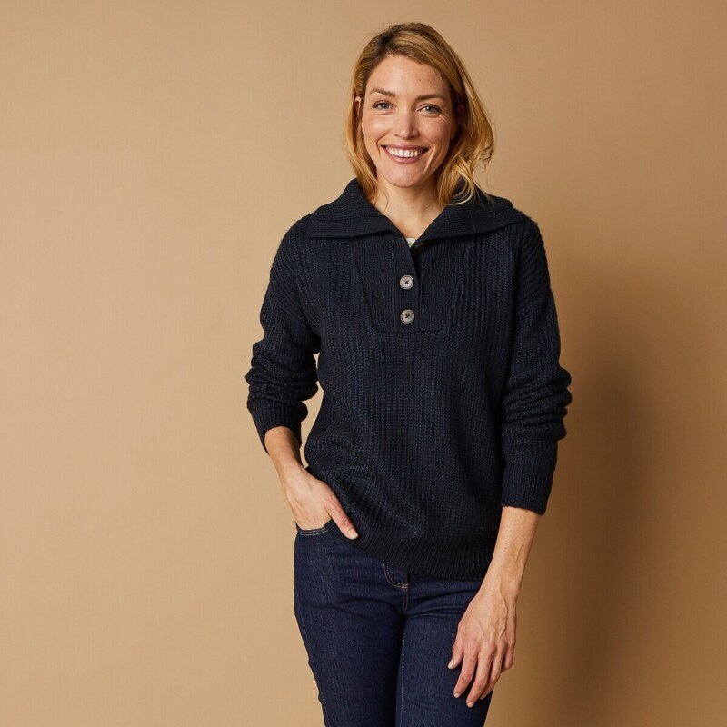 Pulóver so stojačikom, pletený hladký vzor mohérový na dotyk nám.modrá 48074041