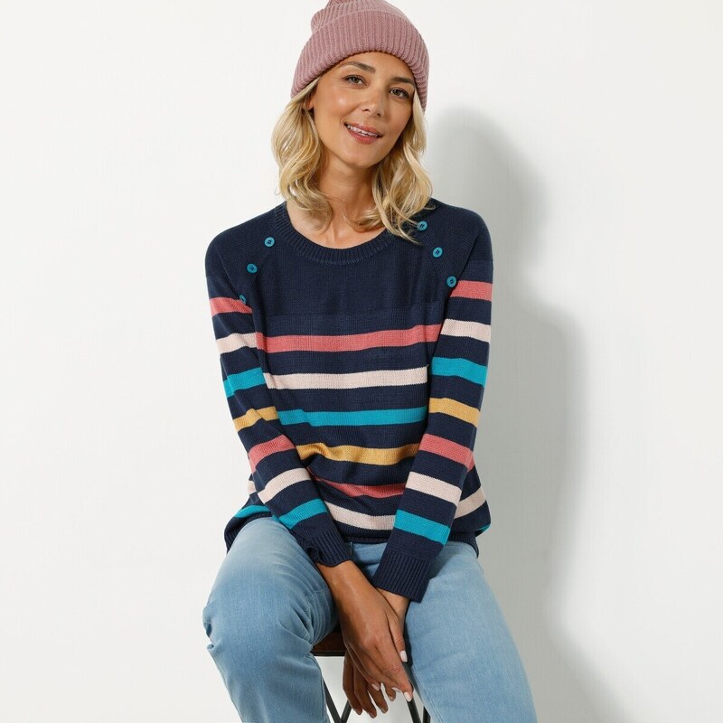 Pruhovaný pulóver s ozdobnými gombíkmi nám.modrá/viacfarebná 048 48074315