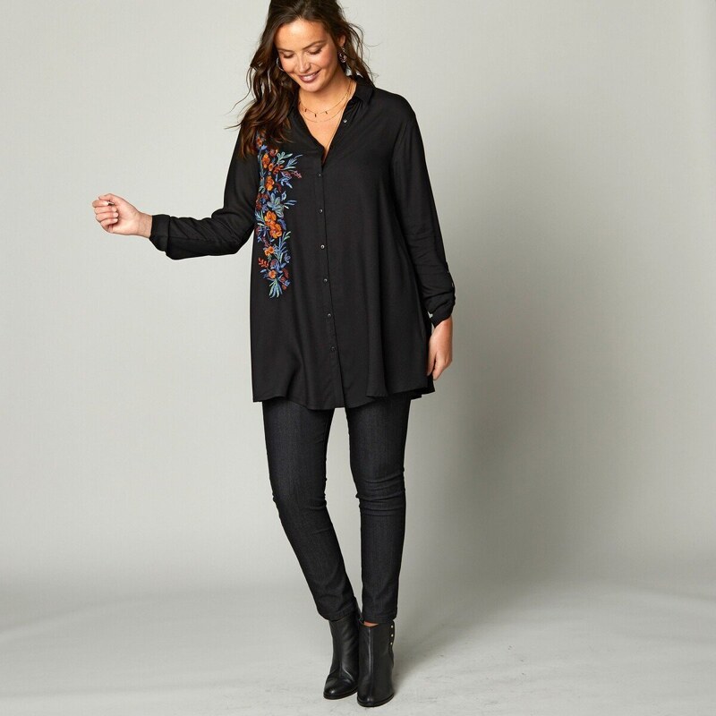 Denimové džegíny s pružným pásom, pre vyššiu postavu čierna 050 48076036