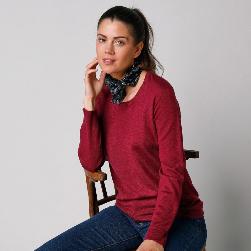 Jednofarebný pulóver s okrúhlym výstrihom slivková 054 Blancheporte 48076165