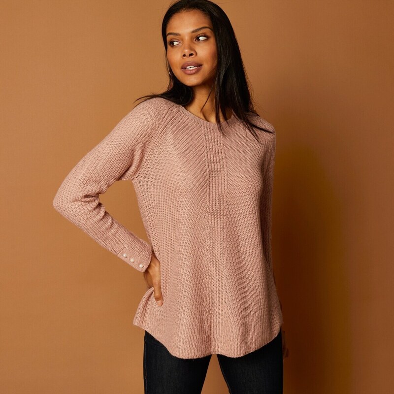 Voľný pulóver s okrúhlym výstrihom ružová pudrová 044 Blancheporte 48076294