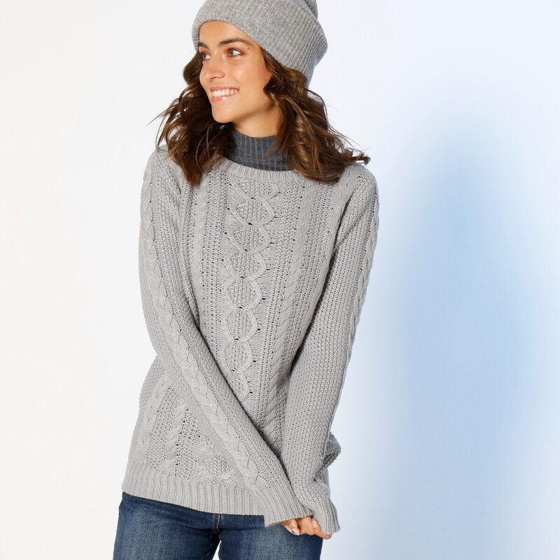 Pulóver s vrkočovým vzorom sivá 054 Blancheporte 48076402