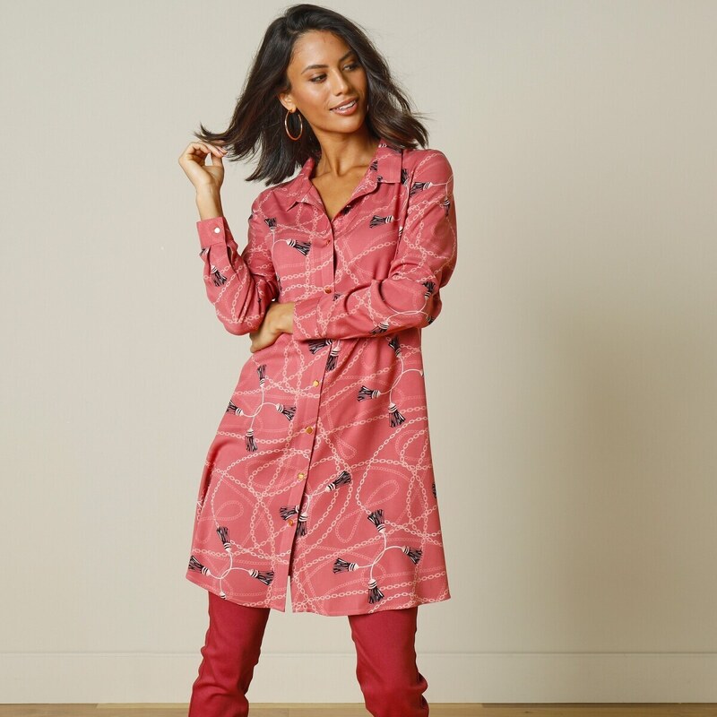 Dlhá tunika s retiazkovou potlačou tomatová 050 Blancheporte 48076754