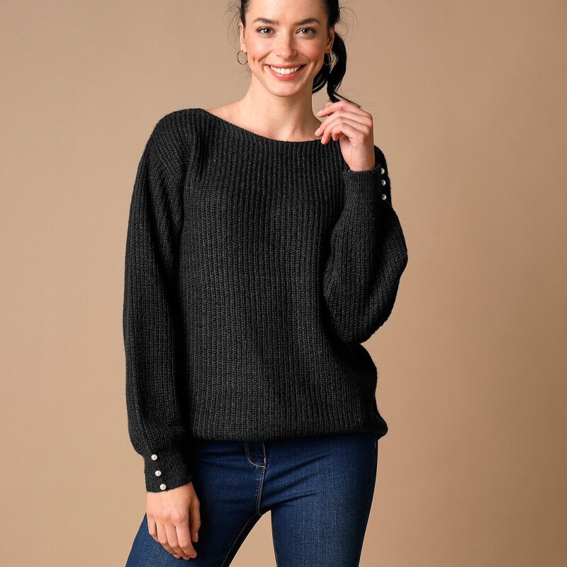 Pulóver s lodičkovým výstrihom čierna 048 Blancheporte 48076855