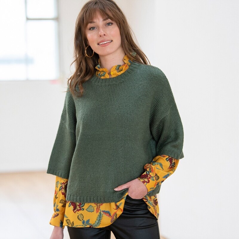 Pulóver s krátkymi rukávmi khaki 044 Blancheporte 48077276