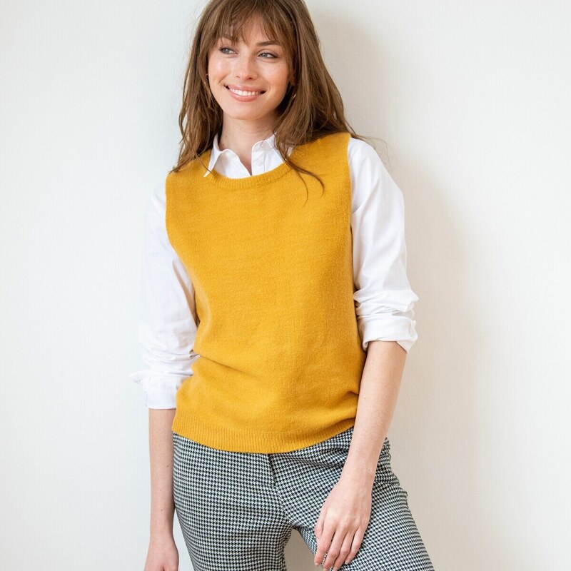 Pulóver bez rukávov, s okrúhlym výstrihom medová 050 Blancheporte 48077285