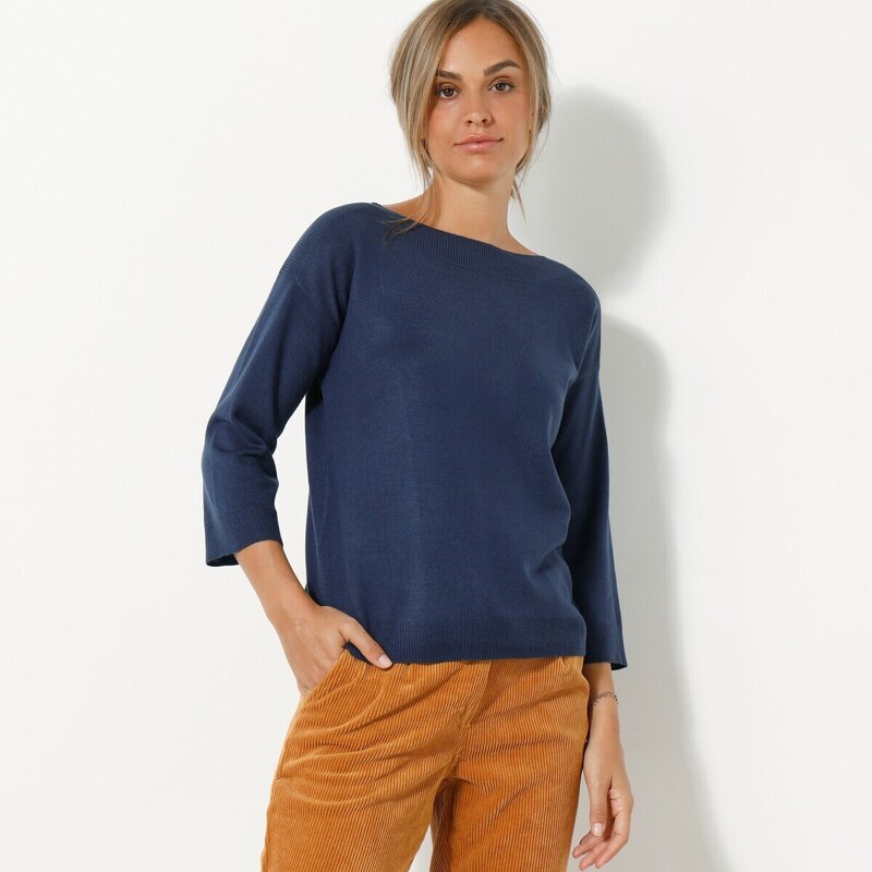 Pulóver s lodičkovým výstrihom a 7/8 rukávmi nám. modrá 036 48077299