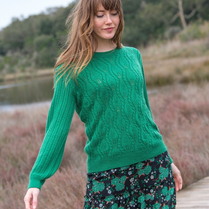 Ažúrový pulóver s dlhými rukávmi zelená 048 Blancheporte 48077399