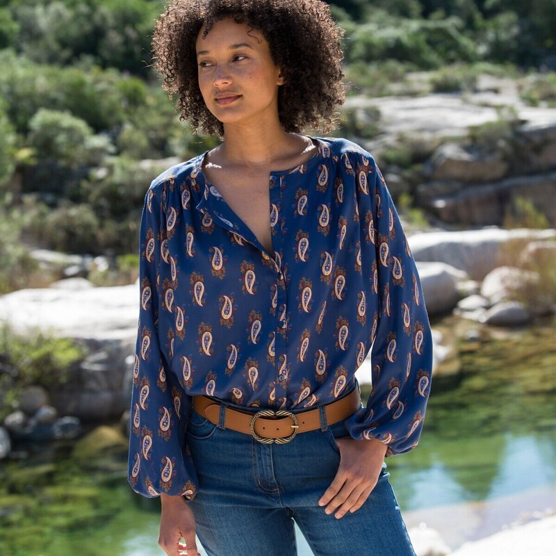 Košeľová blúzka s gombíkmi a potlačou indigo/ražná 036 Blancheporte 48077404