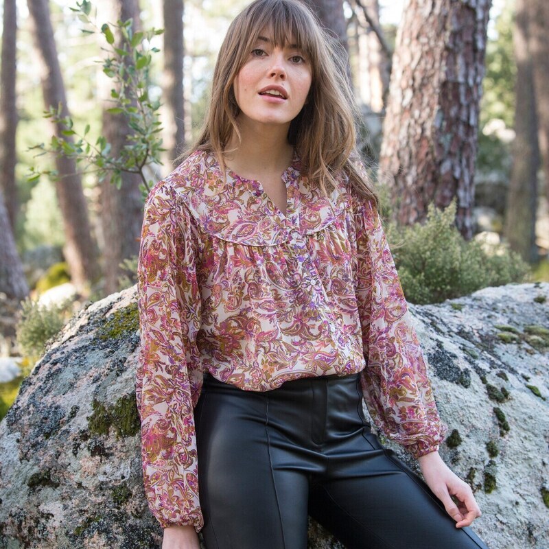 Blúzka s gombíkmi a potlačou ražná/purpurová 052 Blancheporte 48077408