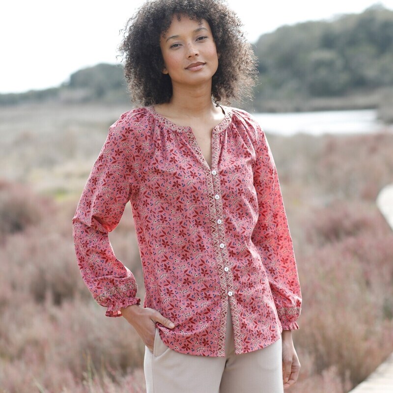 Blúzka s gombíkmi, výšivkou a potlačou terakota 036 Blancheporte 48077490