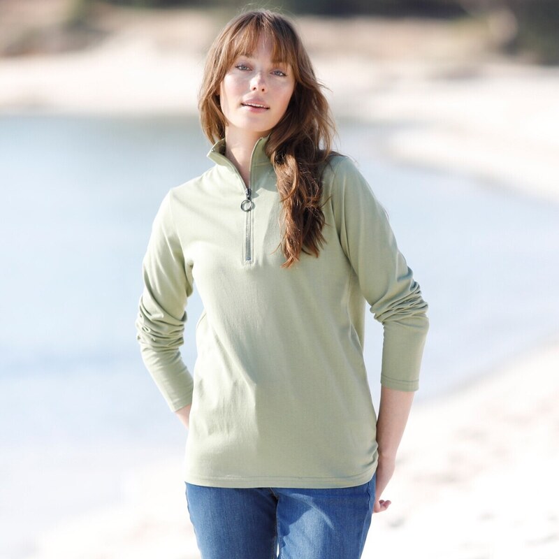 Jednofrebné tričko so stojačikom na zips zelenkastá 052 Blancheporte 48077497