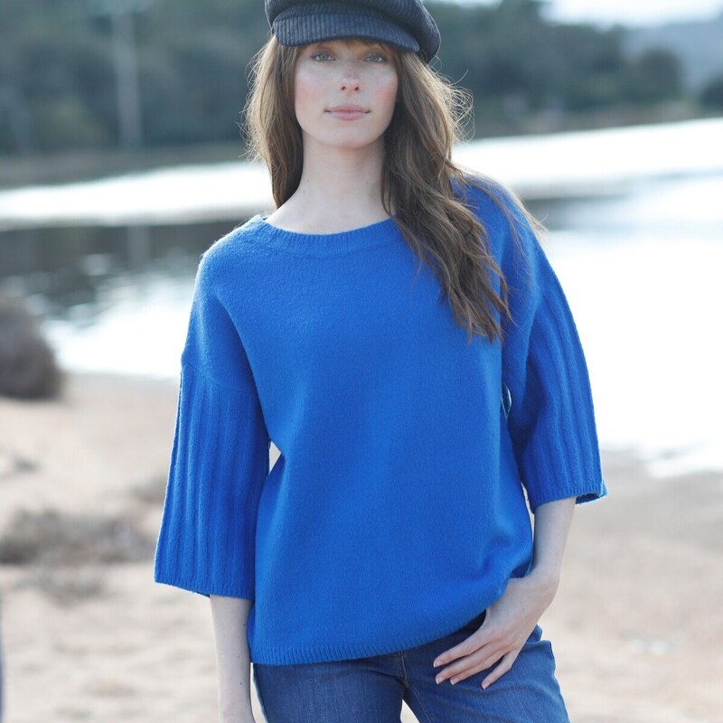 Pulóver s krátkymi rukávmi z recyklovaného polyesteru modrá 036 48077572