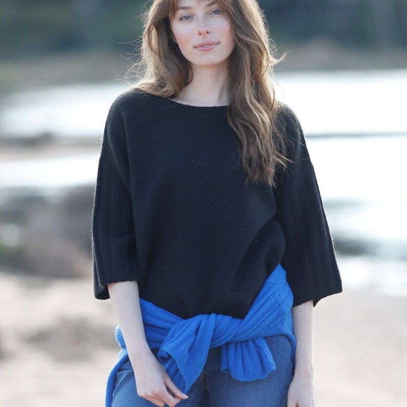 Pulóver s krátkymi rukávmi z recyklovaného polyesteru čierna 040 48077573