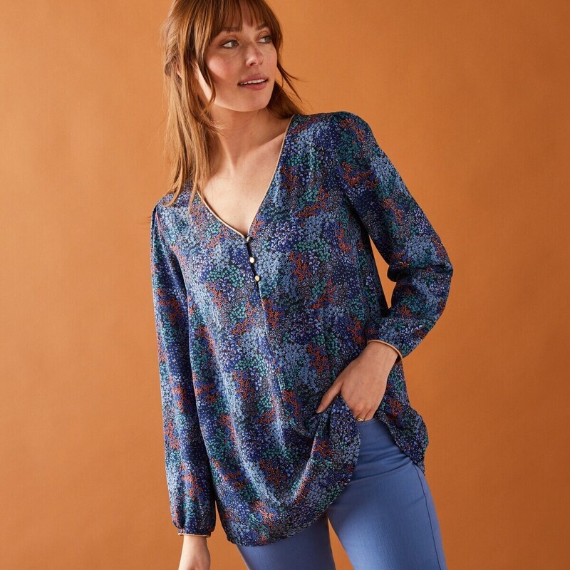 Blúzka s potlačou kvetín nám.modrá/modrá 042 Blancheporte 48077592